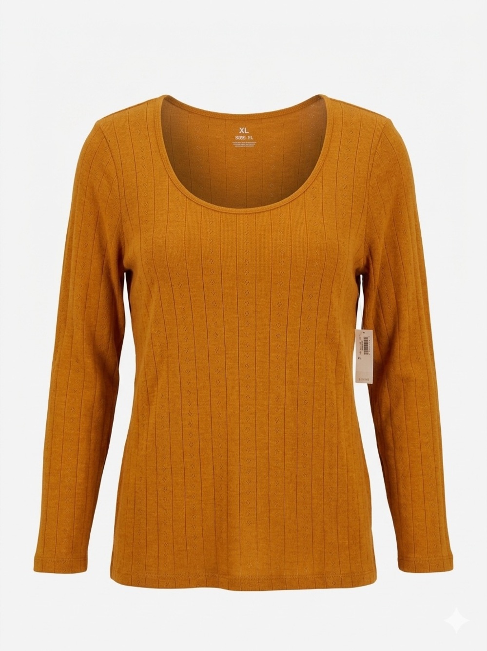 Women’s Scoop Neck Ribbed Cotton Blend Sweater - Mustard Sz XL NWT